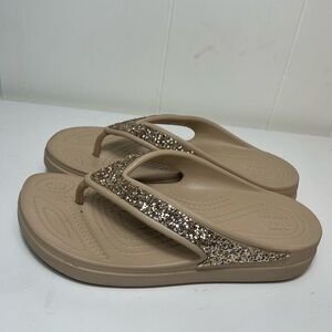 Crocs Sloane Glitter Women's Size 8 Beige Wedge Flip  flop slide 207665-2J2